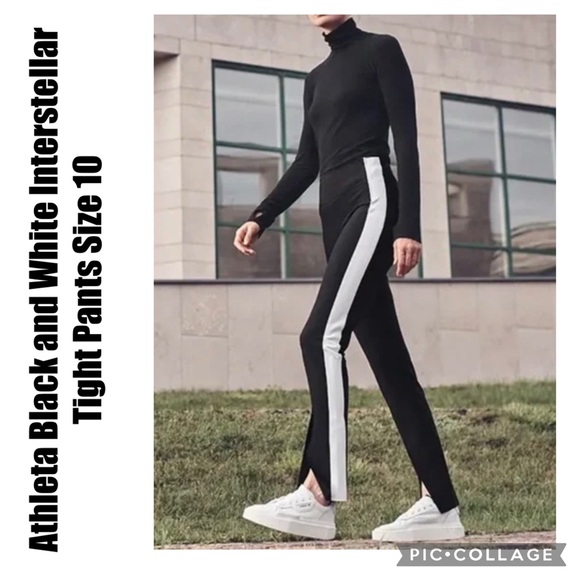 Athleta Black and White Interstellar Tight Pants Size 10 - Picture 1 of 14